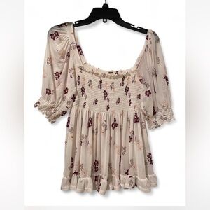 Free People Cream Floral Blouse